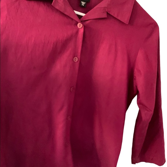 - Eileen Fisher Magenta Purple Plum Button Down Collar Shirt Small Petite - Picture 2 of 7